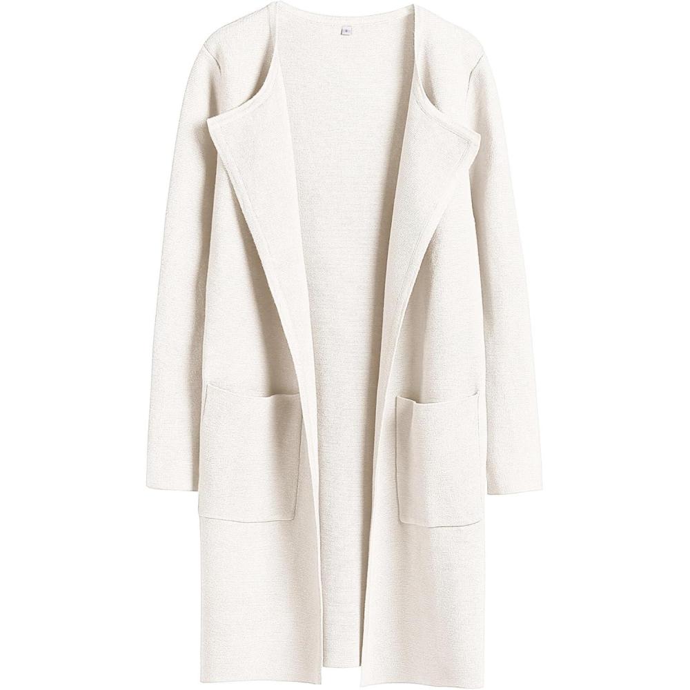 imageANRABESS Womens Cardigan Sweater Open Front Knit Long Coatigan Dressy Casual Jacket Coat 2025 Fall Outfits Classy ClothesOffwhite