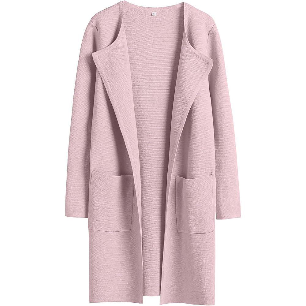 imageANRABESS Womens Cardigan Sweater Open Front Knit Long Coatigan Dressy Casual Jacket Coat 2025 Fall Outfits Classy ClothesPink