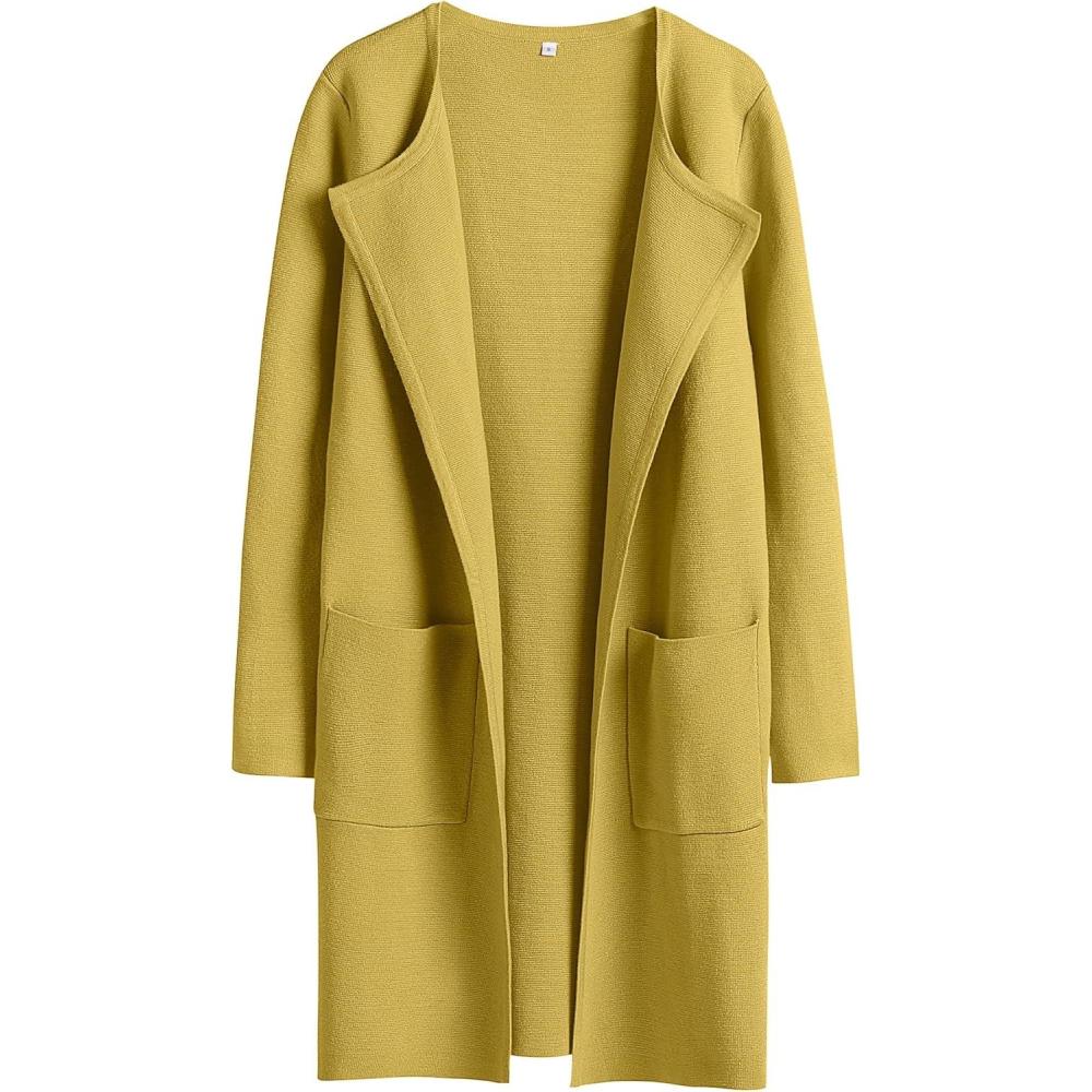 imageANRABESS Womens Cardigan Sweater Open Front Knit Long Coatigan Dressy Casual Jacket Coat 2025 Fall Outfits Classy ClothesYellow