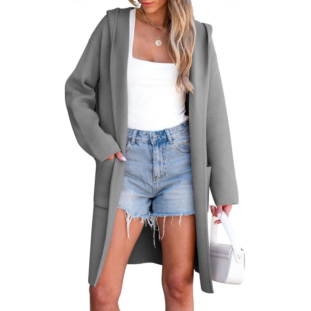 imageANRABESS Womens Cardigan Sweater Oversized Coatigan Knitted Hooded Coat 2025 Fall Outfits OutwearGray