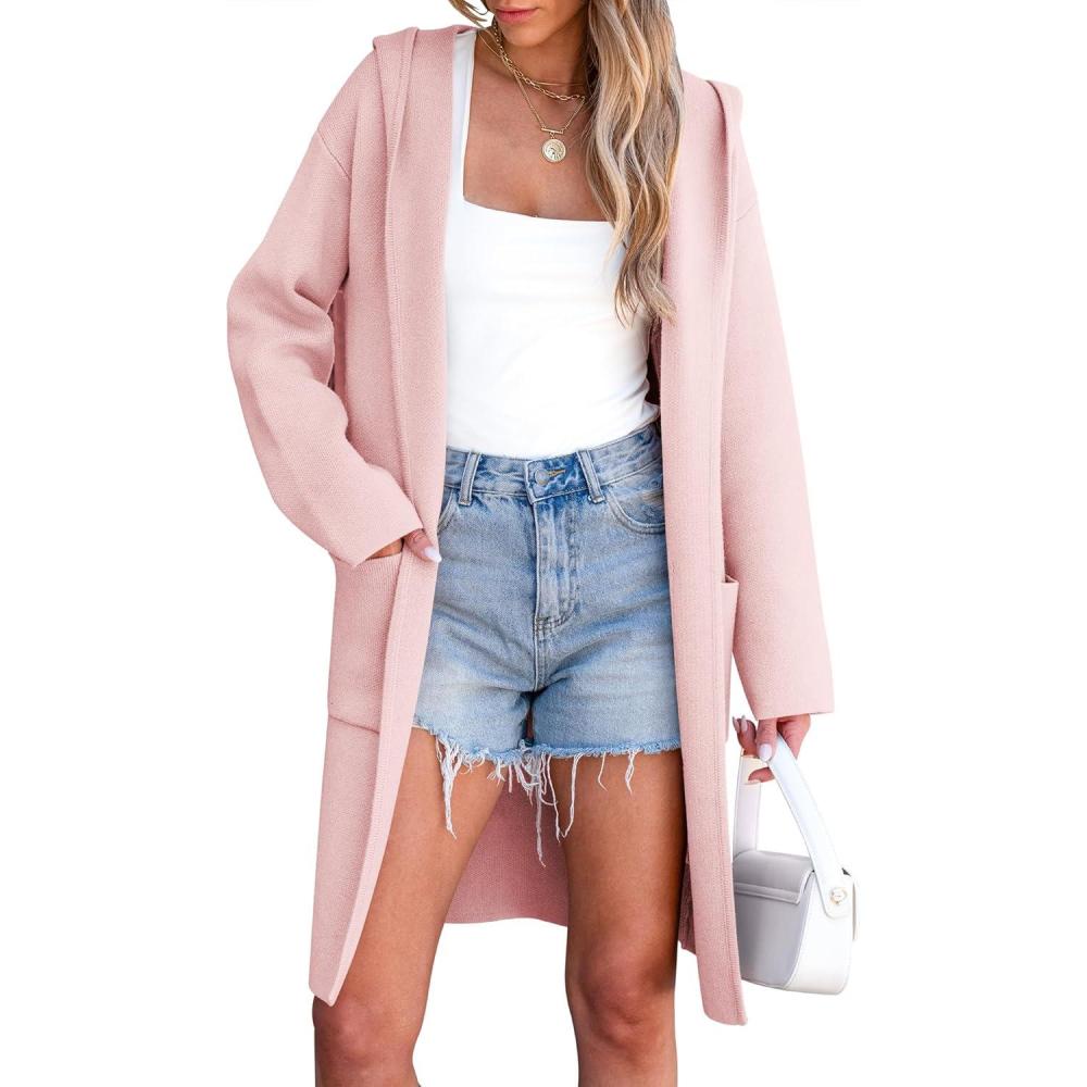 imageANRABESS Womens Cardigan Sweater Oversized Coatigan Knitted Hooded Coat 2025 Fall Outfits OutwearPink