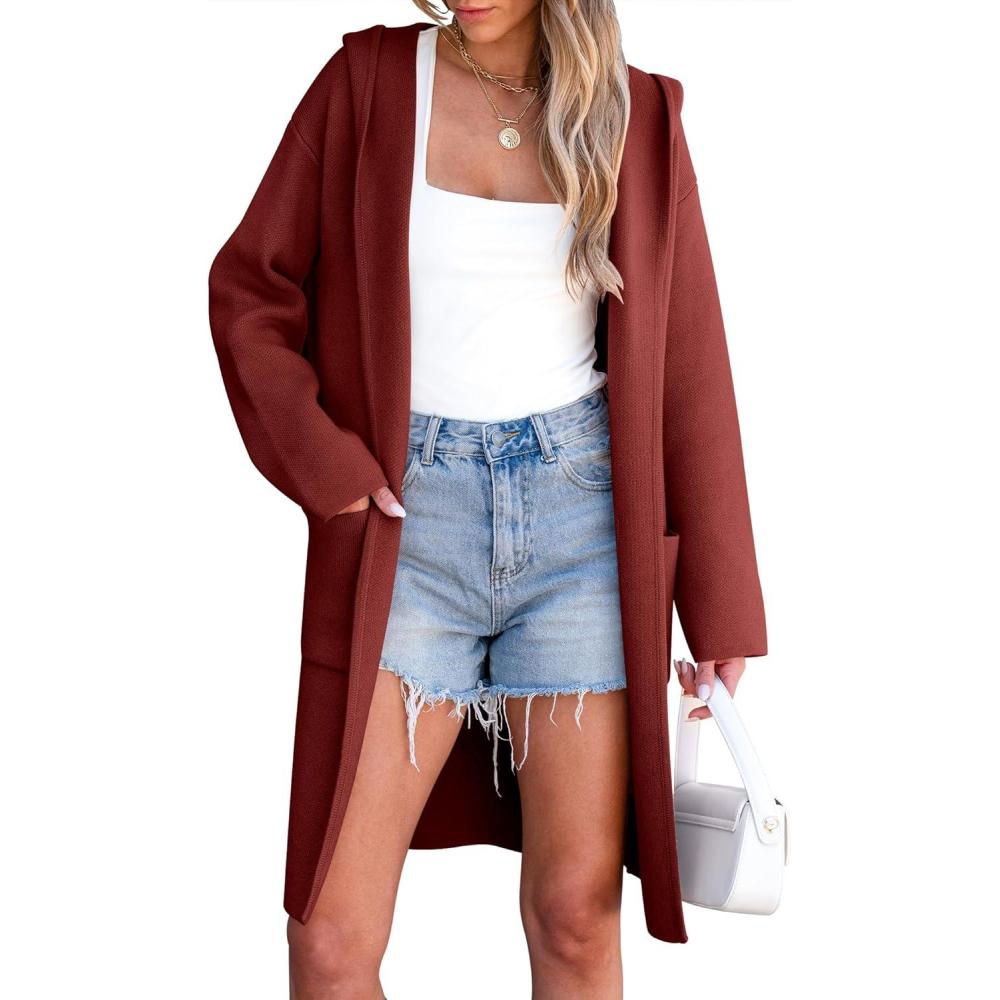 imageANRABESS Womens Cardigan Sweater Oversized Coatigan Knitted Hooded Coat 2025 Fall Outfits OutwearRed