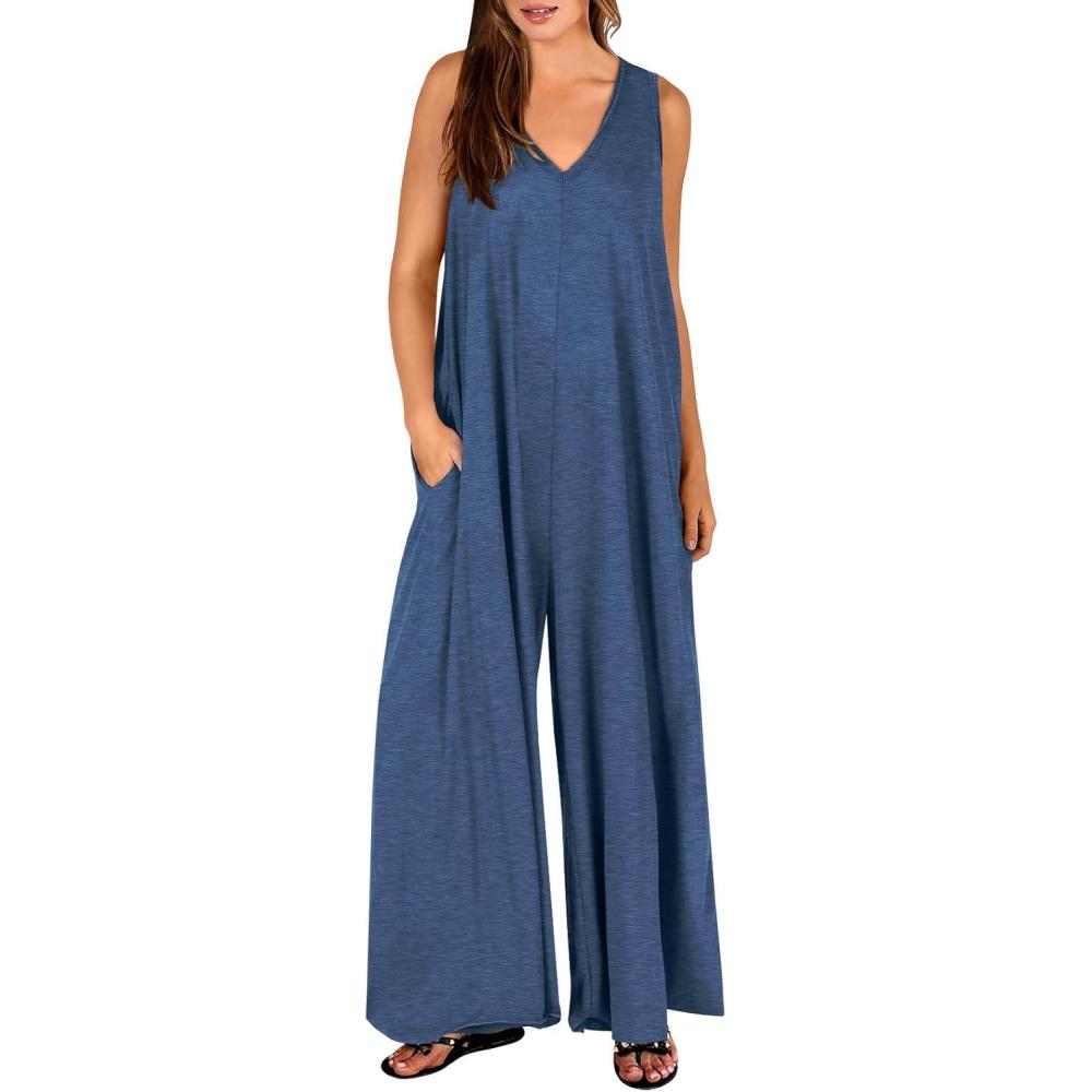 imageANRABESS Womens Casual Summer Loose Jumpsuits Sleeveless Tank V Neck Wide Leg Long Pant Rompers Baggy Jumper with PocketsDark Blue