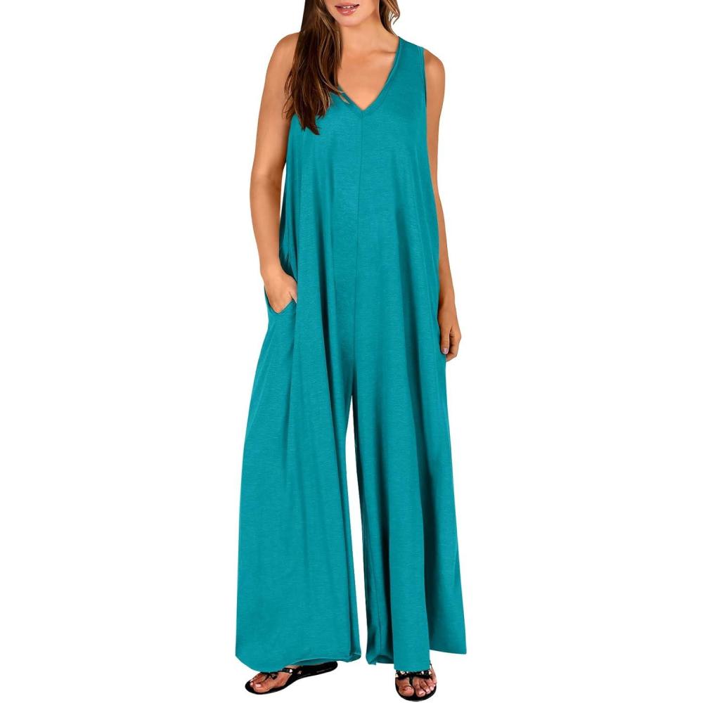 imageANRABESS Womens Casual Summer Loose Jumpsuits Sleeveless Tank V Neck Wide Leg Long Pant Rompers Baggy Jumper with PocketsLake Green