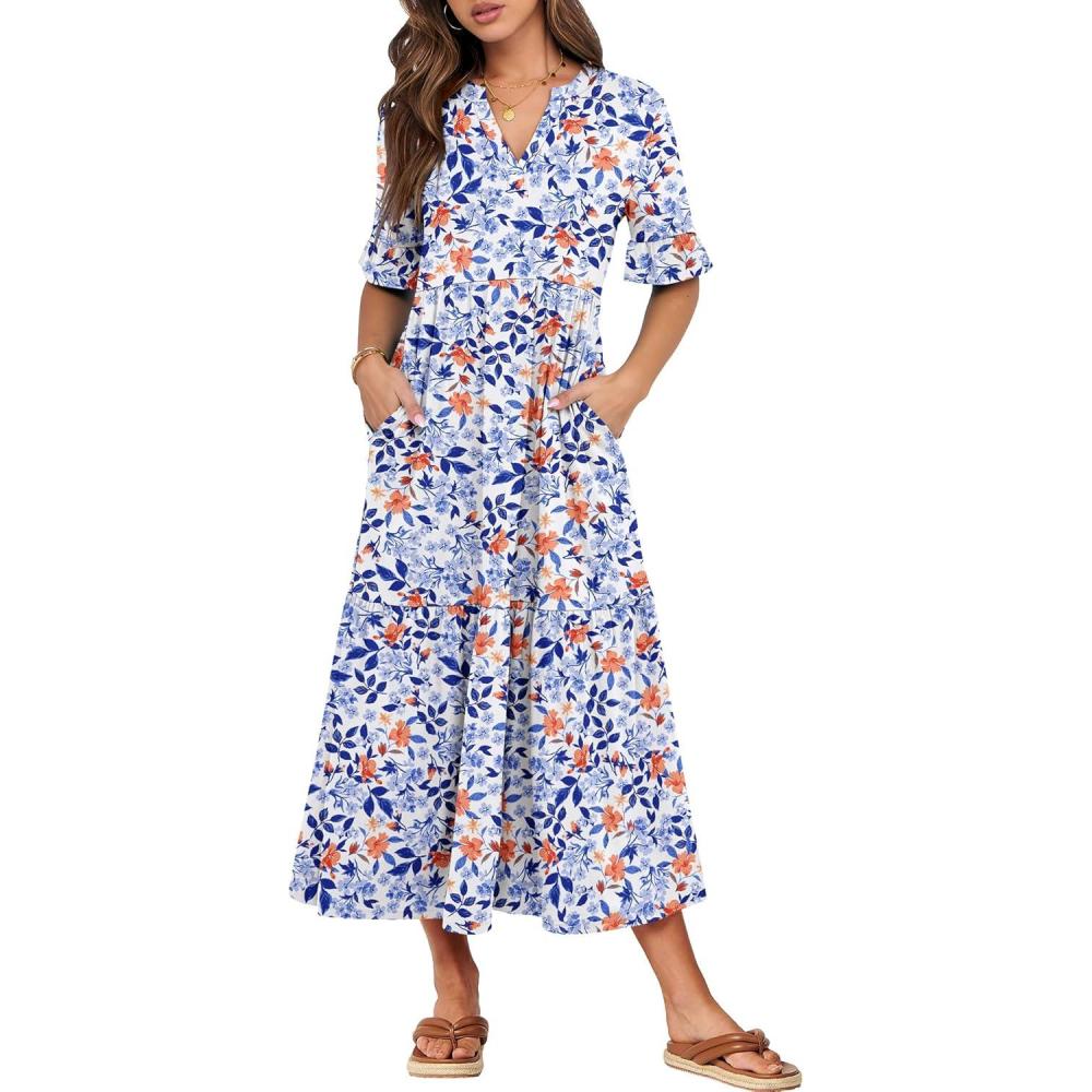 imageANRABESS Womens Casual Summer Ruffle Short Sleeve T Shirts Maxi Dress 2025 Fall V Neck Flowy Tiered Boho Beach DressesBlue Orange Floral