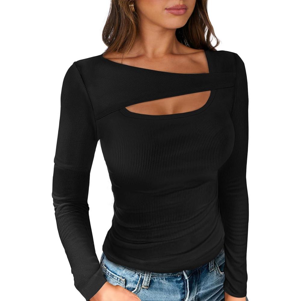 imageANRABESS Womens Cutout Tops Trendy Sexy Long Sleeve Shirts Ribbed Slim Fit Tee 2025 Fall Fashion Going Out Tshirts ClothesBlack