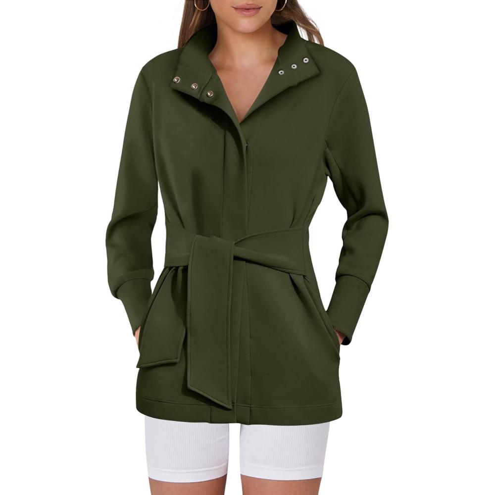 imageANRABESS Womens Jacket Belted Long Sleeve Wrap Trench Coat 2025 Fall Winter Casual Dressy Travel Outerwear with PocketsArmy Green