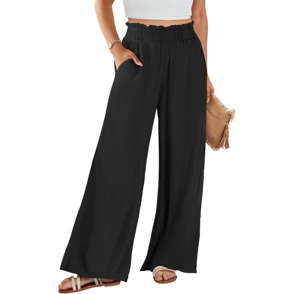 imageANRABESS Womens Linen Pants 2025 Summer Casual Loose Wide Leg Palazzo Pants High Waist Flowy Beach Trousers Work OutfitsBlack