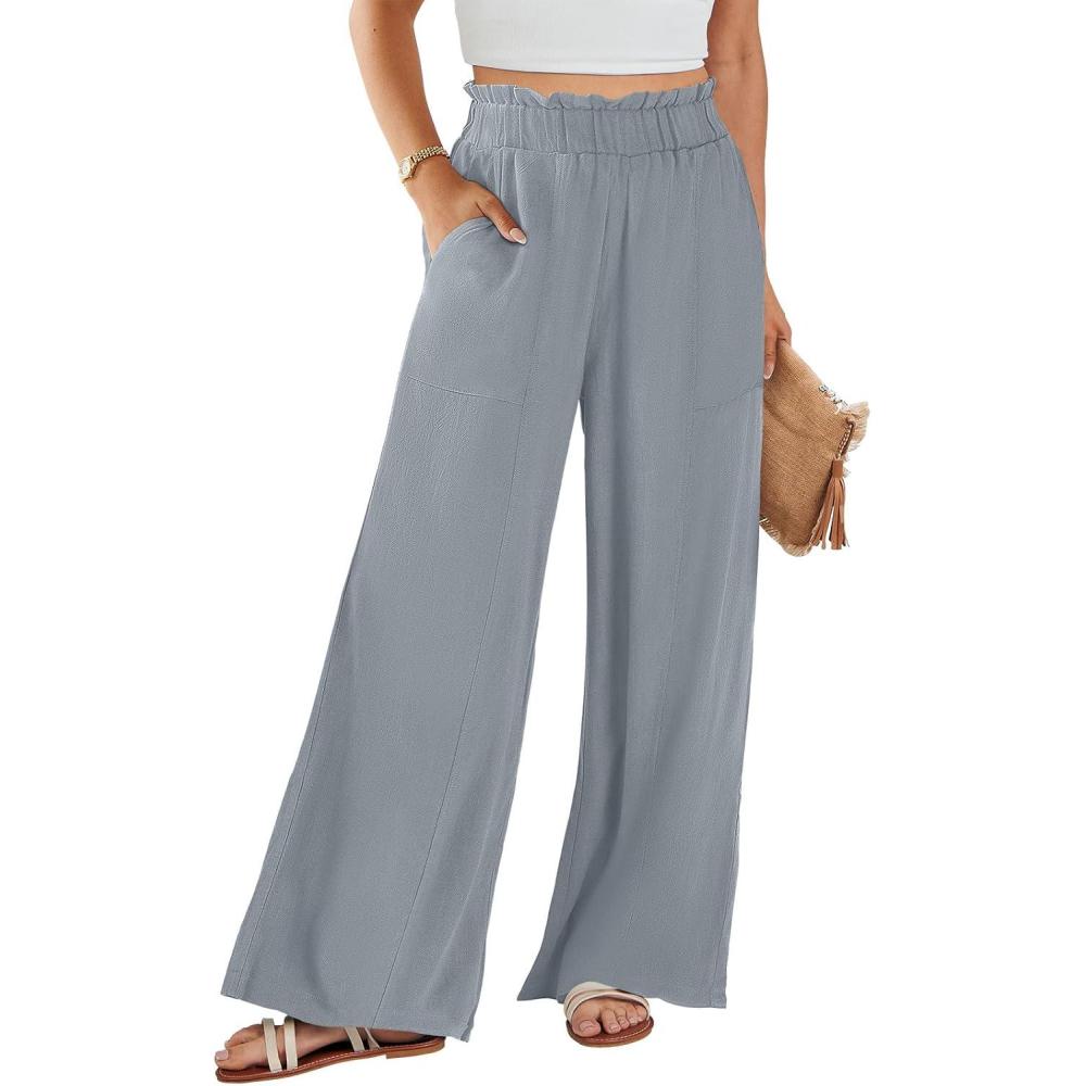 imageANRABESS Womens Linen Pants 2025 Summer Casual Loose Wide Leg Palazzo Pants High Waist Flowy Beach Trousers Work OutfitsGray