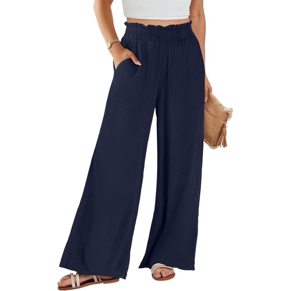 imageANRABESS Womens Linen Pants 2025 Summer Casual Loose Wide Leg Palazzo Pants High Waist Flowy Beach Trousers Work OutfitsNavy Blue