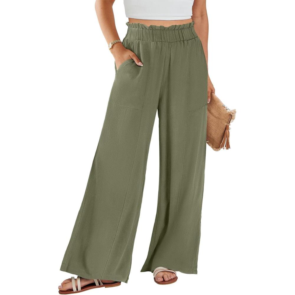 imageANRABESS Womens Linen Pants 2025 Summer Casual Loose Wide Leg Palazzo Pants High Waist Flowy Beach Trousers Work OutfitsOlive