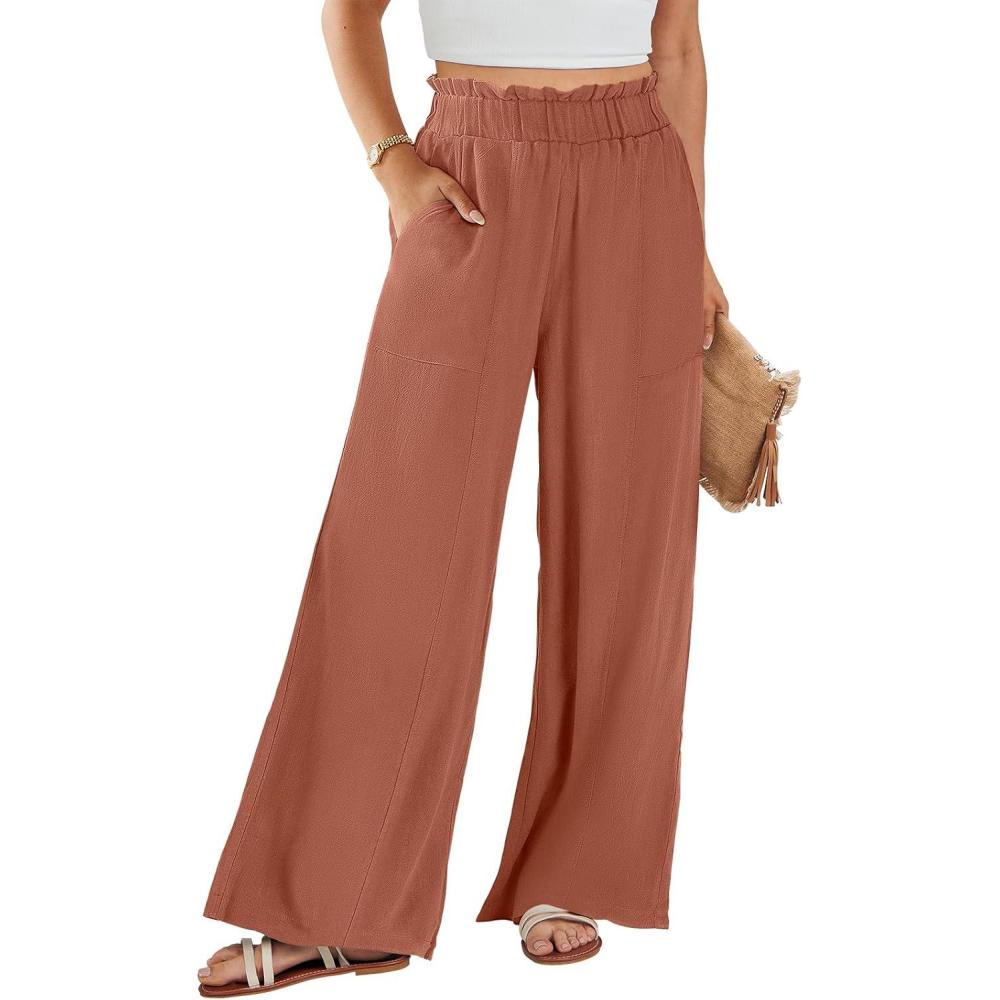 imageANRABESS Womens Linen Pants 2025 Summer Casual Loose Wide Leg Palazzo Pants High Waist Flowy Beach Trousers Work OutfitsRust Orange
