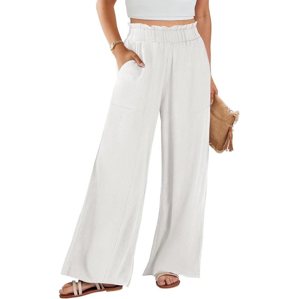 imageANRABESS Womens Linen Pants 2025 Summer Casual Loose Wide Leg Palazzo Pants High Waist Flowy Beach Trousers Work OutfitsWithe Cream