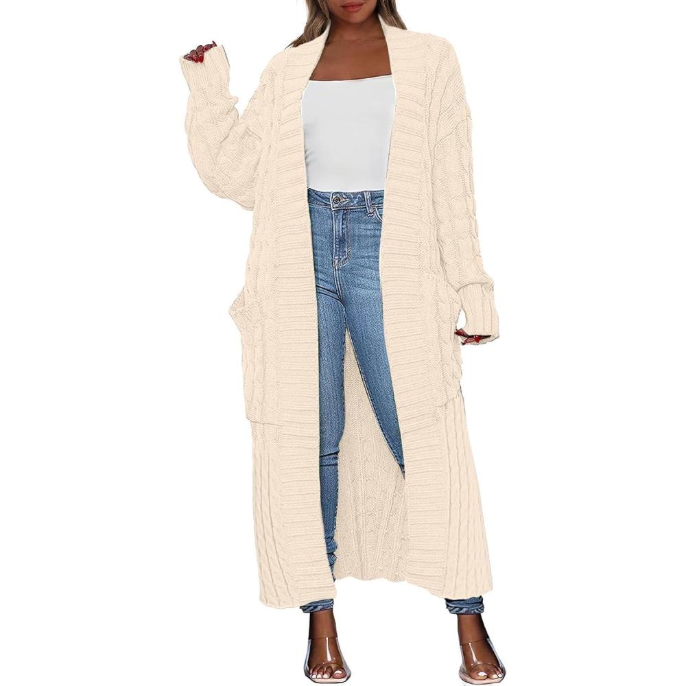 imageANRABESS Womens Long Cardigan Sweater 2025 Oversized Coat Long Sleeve Open Front Knit Maxi Outwear Fall Trendy Jacket ClothesBeige