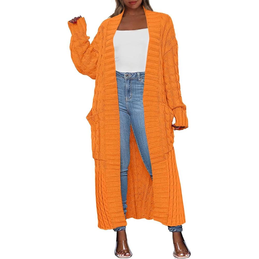 imageANRABESS Womens Long Cardigan Sweater 2025 Oversized Coat Long Sleeve Open Front Knit Maxi Outwear Fall Trendy Jacket ClothesOrange