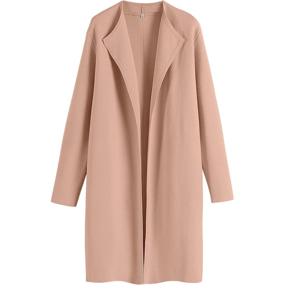 imageANRABESS Womens Long Cardigans Sweater 2025 Fall Dressy Casual Lapel Knit Warm Trench Coatigan Oversized Blazer Jacket CoatDeep Apricot
