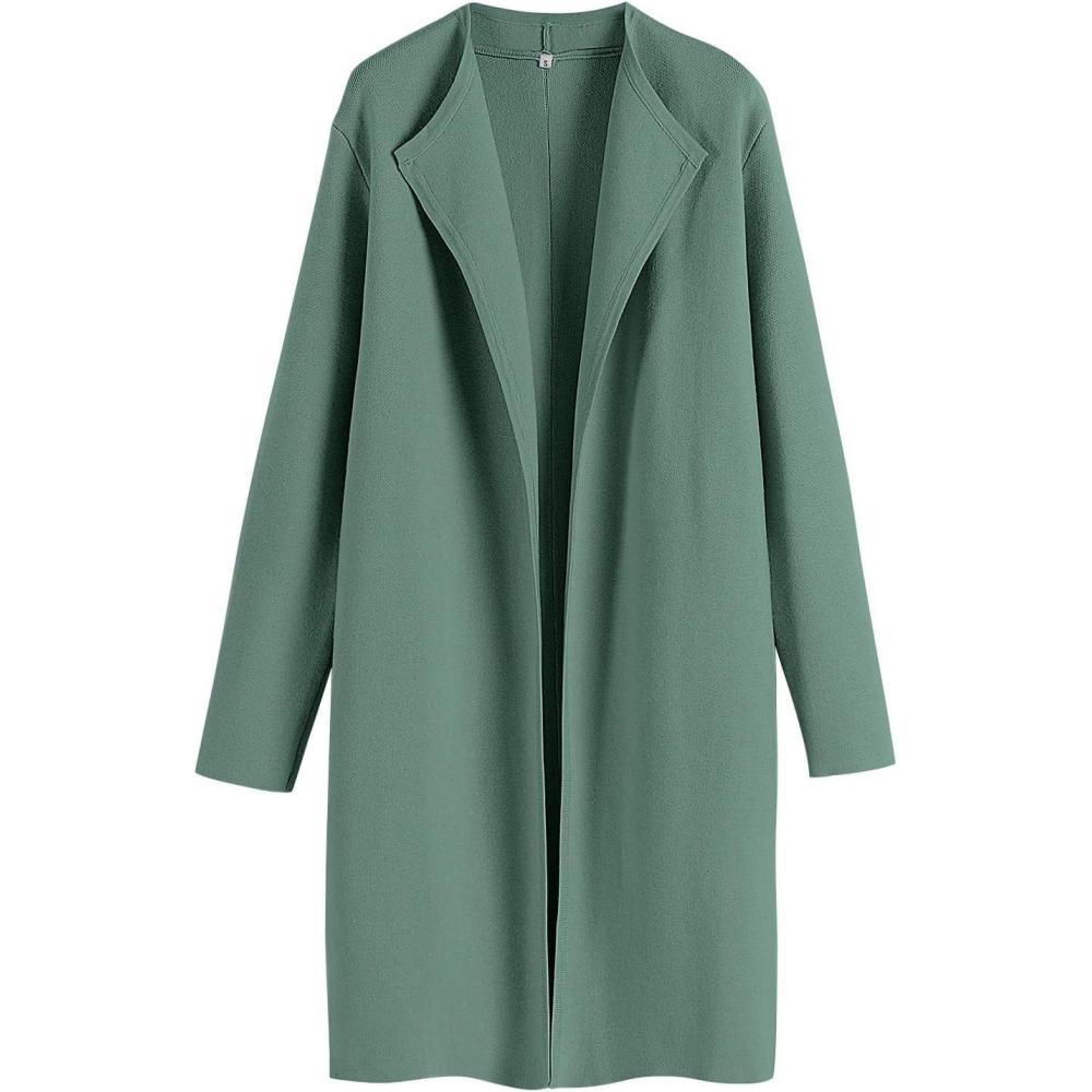 imageANRABESS Womens Long Cardigans Sweater 2025 Fall Dressy Casual Lapel Knit Warm Trench Coatigan Oversized Blazer Jacket CoatGreen