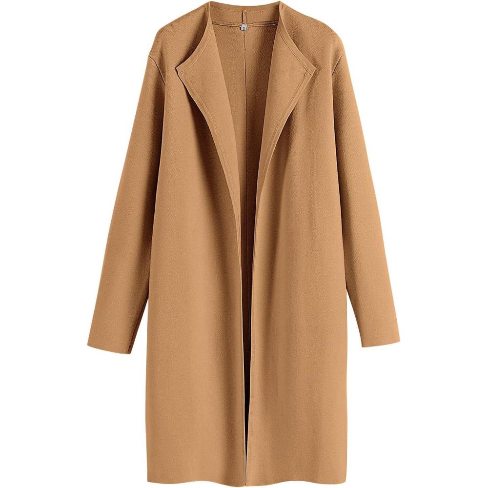 imageANRABESS Womens Long Cardigans Sweater 2025 Fall Dressy Casual Lapel Knit Warm Trench Coatigan Oversized Blazer Jacket CoatLight Brown