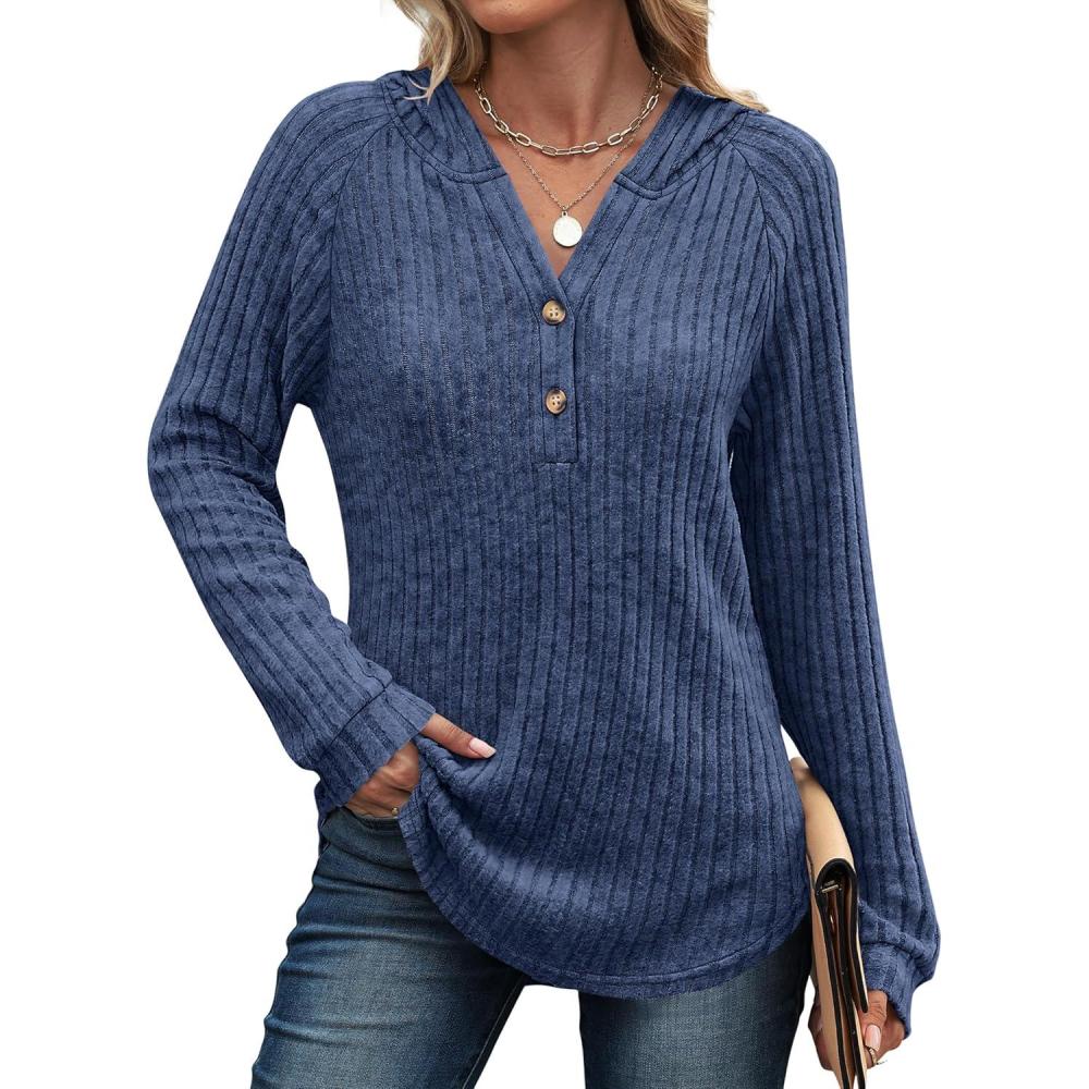 imageANRABESS Womens Long Sleeve Henley Tops Ribbed Knit Hoodie Shirts 2025 Fall Loose Fit Lightweight Hooded SweatersDark Blue