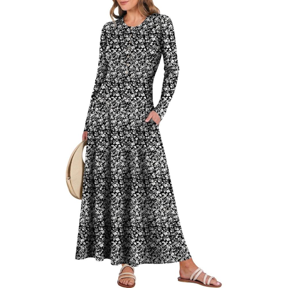 imageANRABESS Womens Long Sleeve Maxi Dress 2025 Fall Casual Button Fit ampamp Flare ALine Swing Flowy Long Dresses Winter TrendyBlack Floral