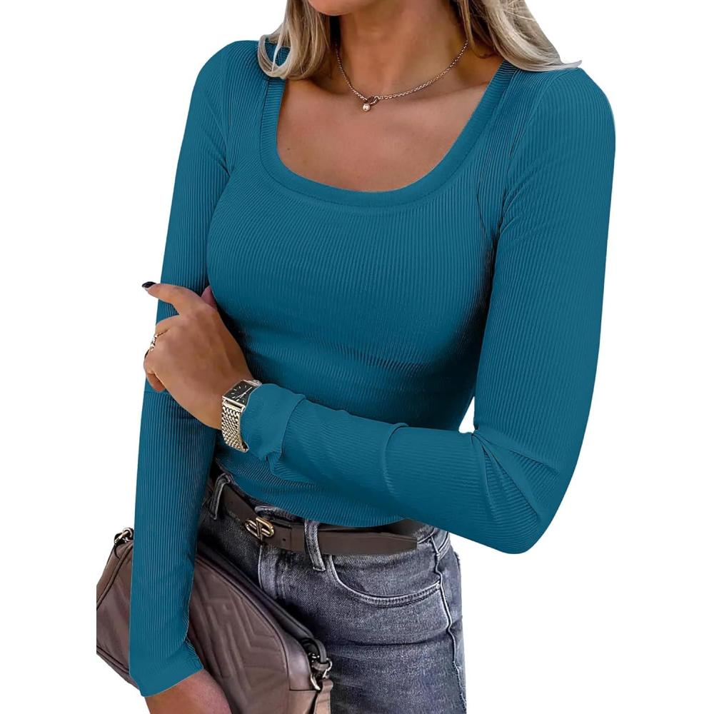 imageANRABESS Womens Long Sleeve Shirts Scoop Neck Ribbed Knit Slim Fitted Tops Casual Basic Tee 2025 Fall Fashion Outfits ClothesLake Blue