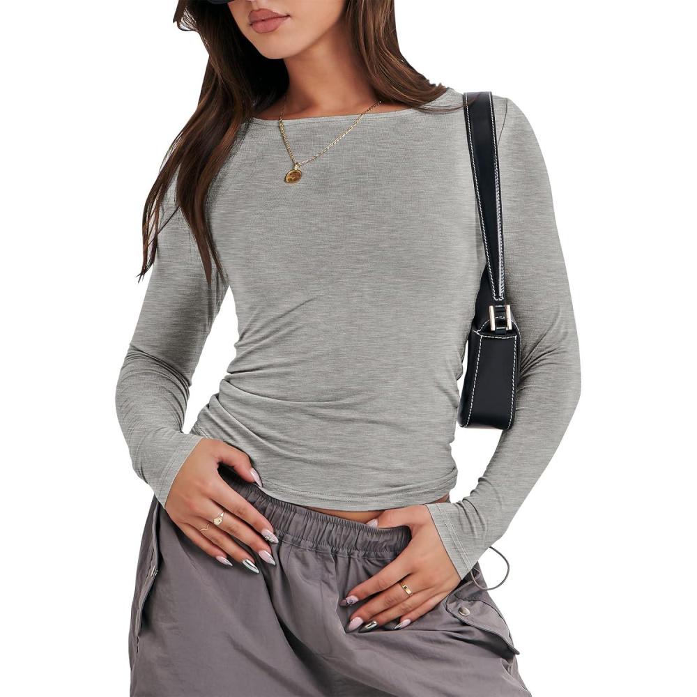 imageANRABESS Womens Long Sleeve Shirts Tight Fitted Going Out Crop Tops Crewneck Basic Tee Y2k Fall Outfits Teens Girls ClothesGrey