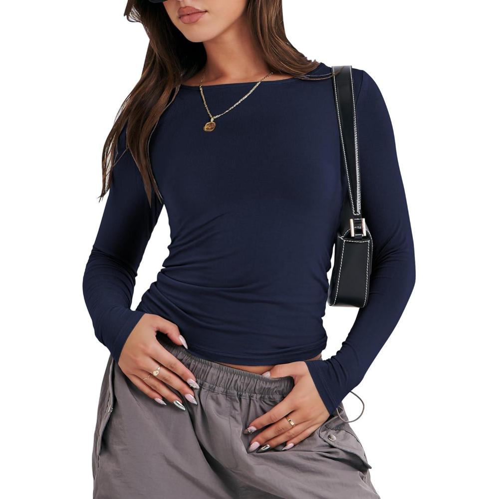 imageANRABESS Womens Long Sleeve Shirts Tight Fitted Going Out Crop Tops Crewneck Basic Tee Y2k Fall Outfits Teens Girls ClothesNavy Blue