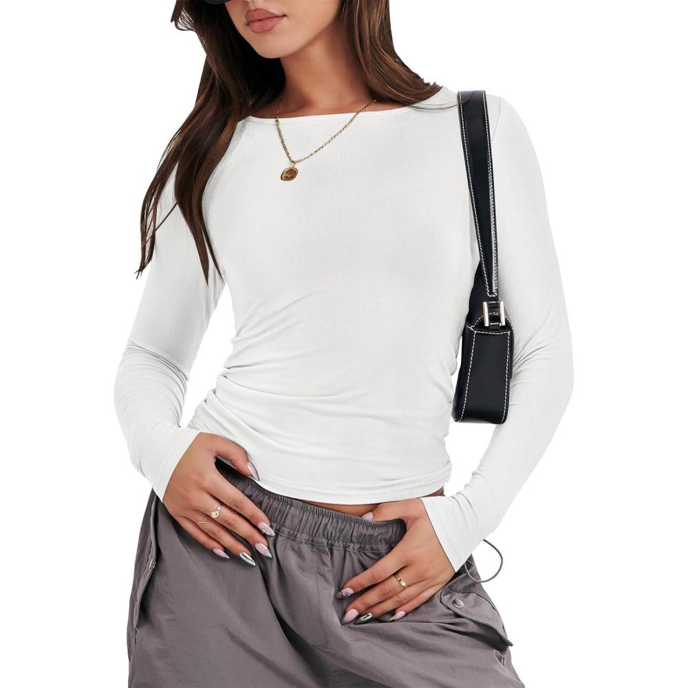 imageANRABESS Womens Long Sleeve Shirts Tight Fitted Going Out Crop Tops Crewneck Basic Tee Y2k Fall Outfits Teens Girls ClothesWhite