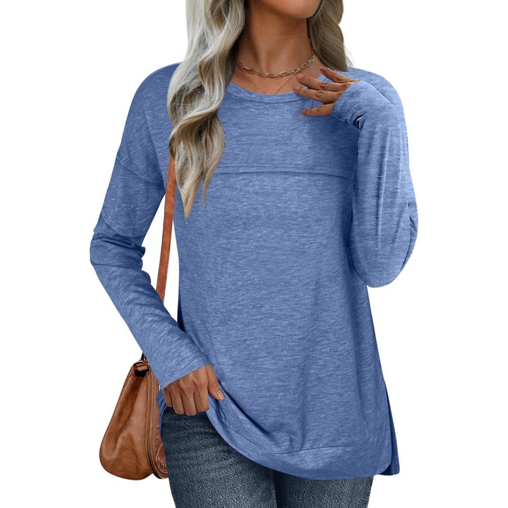 imageANRABESS Womens Long Sleeve T Shirts Split Side Tunic Tops 2025 Fall OutfitsNavy