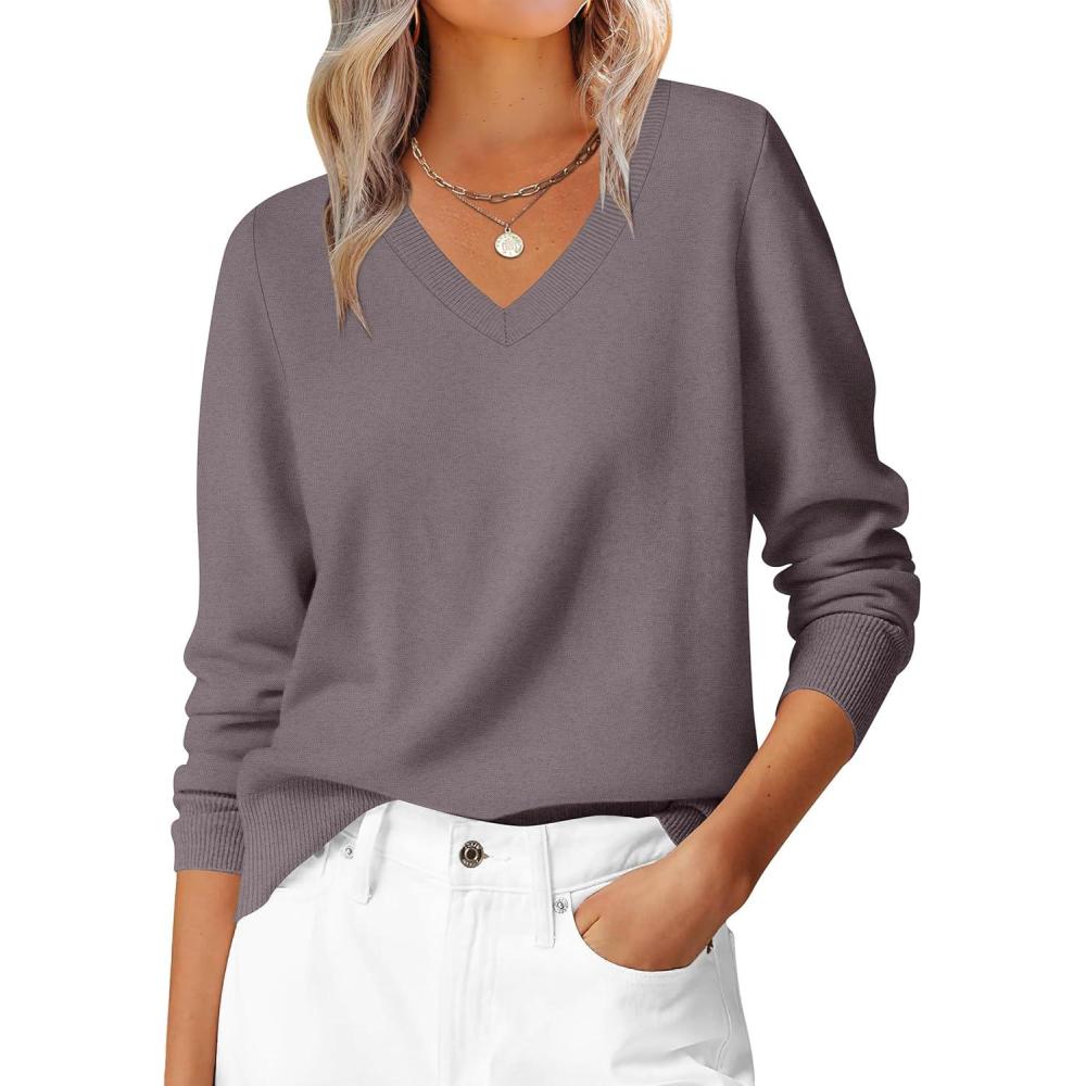 imageANRABESS Womens Long Sleeve V Neck Sweaters 2025 Fall Casual Classic Soft Loose Fit Basic Pullover Jumper TopNutmeg