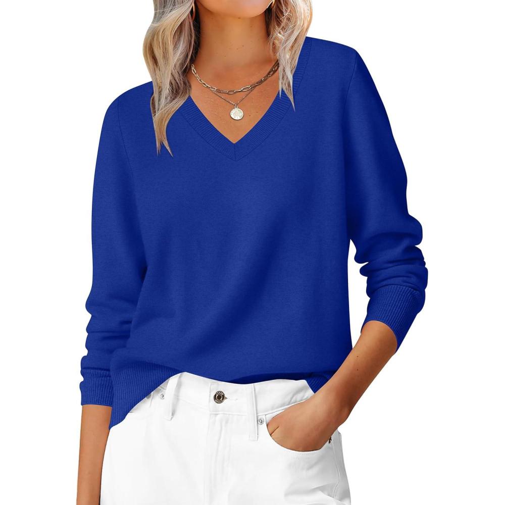 imageANRABESS Womens Long Sleeve V Neck Sweaters 2025 Fall Casual Classic Soft Loose Fit Basic Pullover Jumper TopRoyal Blue