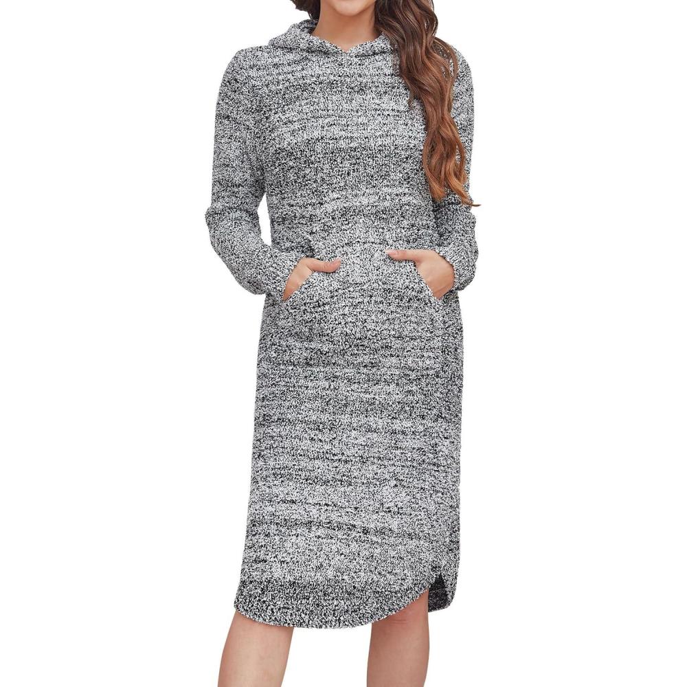 imageANRABESS Womens Nightgown Fuzzy Fleece Long Sleeve Hooded Night Gown Knit House Dress with Pocket 2025 Fall Winter LoungewearHeather Black