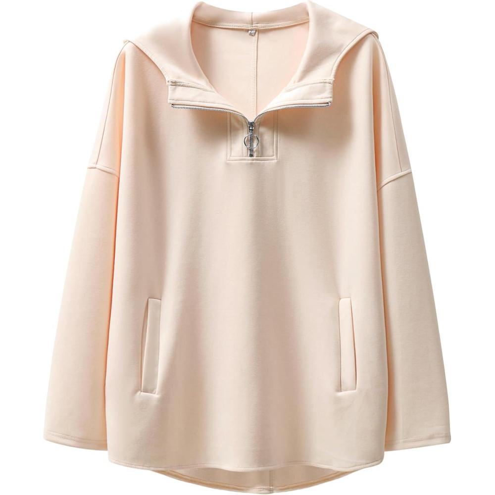 imageANRABESS Womens Oversized Hoodie Quarter Zip Sweatshirts 2025 Fall Winter Tunic Pullover Top Trendy Teen Girls Preppy ClothesAlomnd