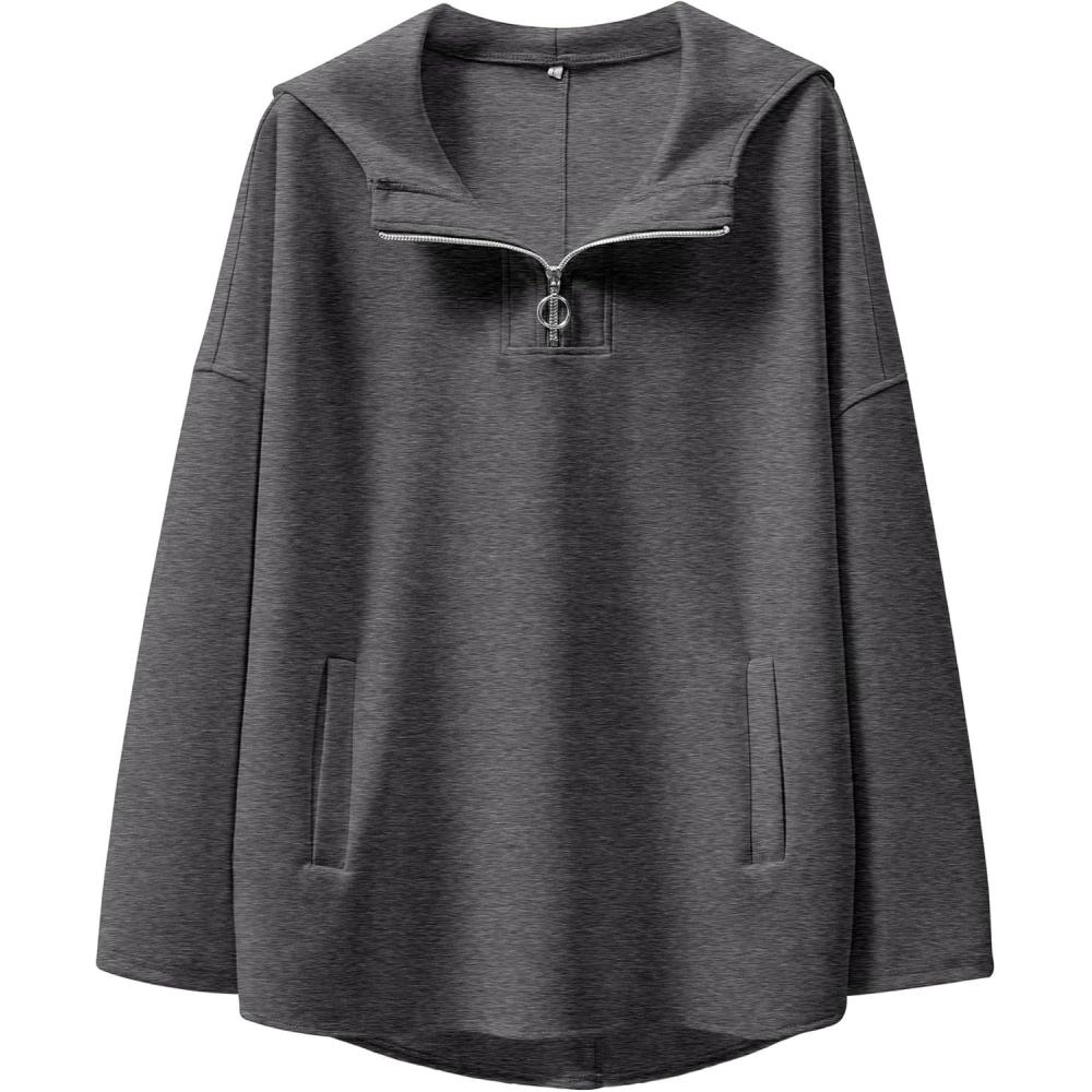 imageANRABESS Womens Oversized Hoodie Quarter Zip Sweatshirts 2025 Fall Winter Tunic Pullover Top Trendy Teen Girls Preppy ClothesDark Grey