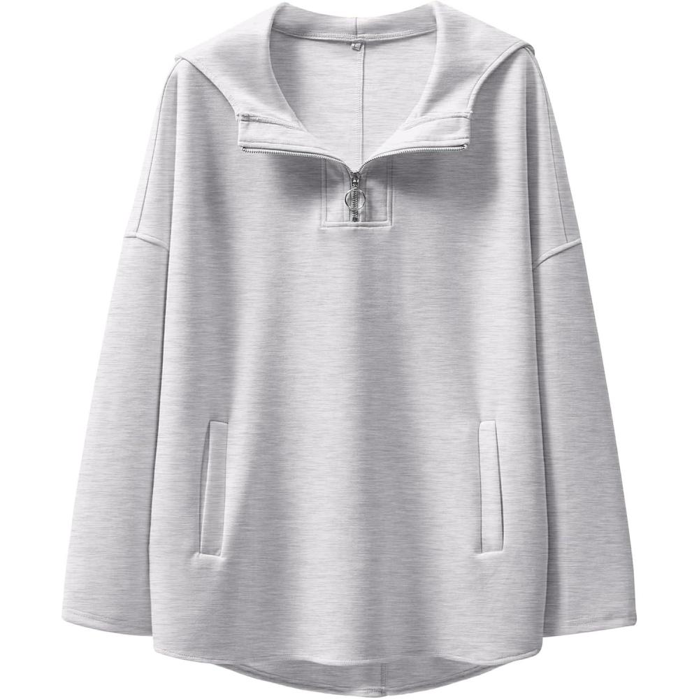 imageANRABESS Womens Oversized Hoodie Quarter Zip Sweatshirts 2025 Fall Winter Tunic Pullover Top Trendy Teen Girls Preppy ClothesLight Grey