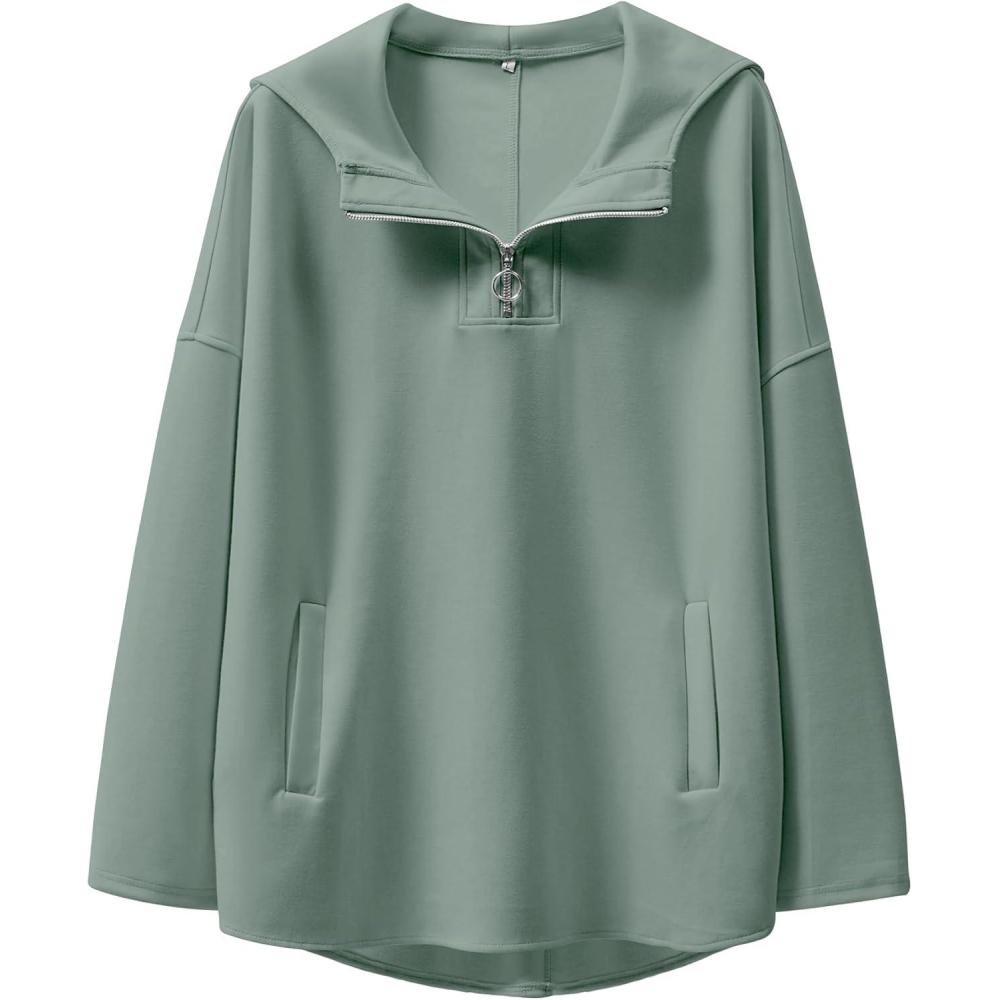 imageANRABESS Womens Oversized Hoodie Quarter Zip Sweatshirts 2025 Fall Winter Tunic Pullover Top Trendy Teen Girls Preppy ClothesPea Green