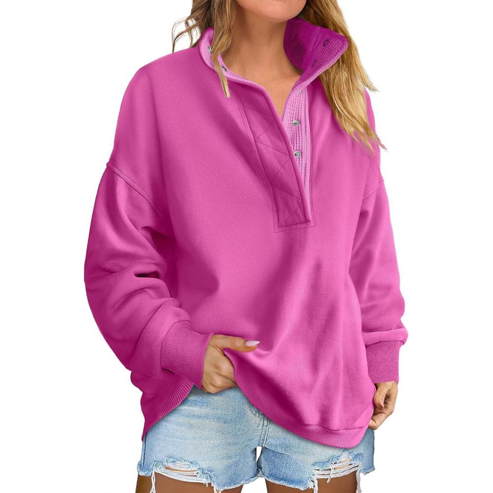 imageANRABESS Womens Oversized Sweatshirt Long Sleeve Henley Pullover Tops 2025 Fall Casual Button Loose Fit Teens Fashion OutfitsHot Pink