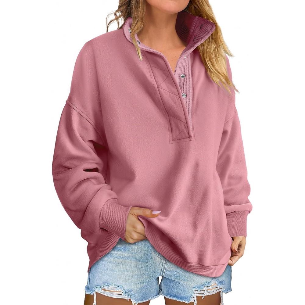 imageANRABESS Womens Oversized Sweatshirt Long Sleeve Henley Pullover Tops 2025 Fall Casual Button Loose Fit Teens Fashion OutfitsPink