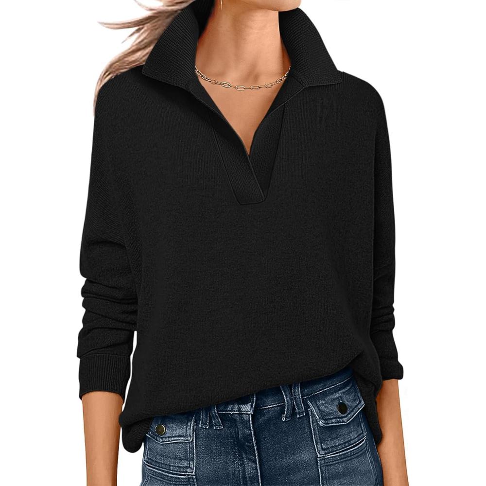 imageANRABESS Womens Polo V Neck Long Sleeve Sweaters Lightweight Dressy Casual Business Basic Knit Pullover Top 2025 Fall OutfitsBlack
