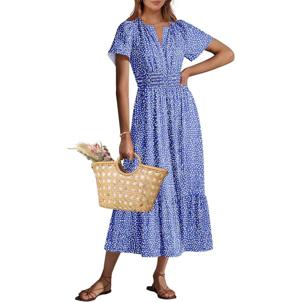 imageANRABESS Womens Summer Short Sleeve Maxi Dress 2025 Casual V Neck High Waist ALine Flowy Loose Tiered Boho Long DressesRoyal Blue Floral