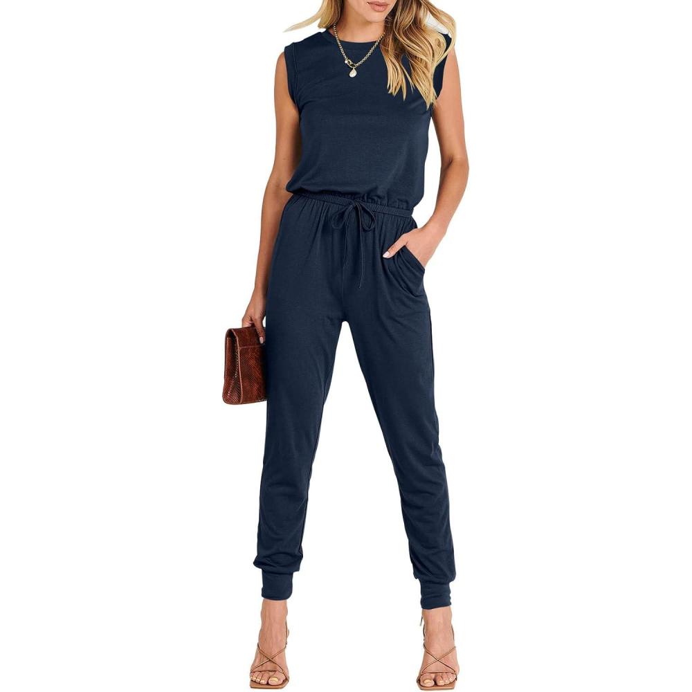 imageANRABESS Womens Summer Sleeveless Jumpsuits Casual Dressy Stretchy Crewneck Rompers One Piece Outfits Fall Fashion 2025Navy Blue