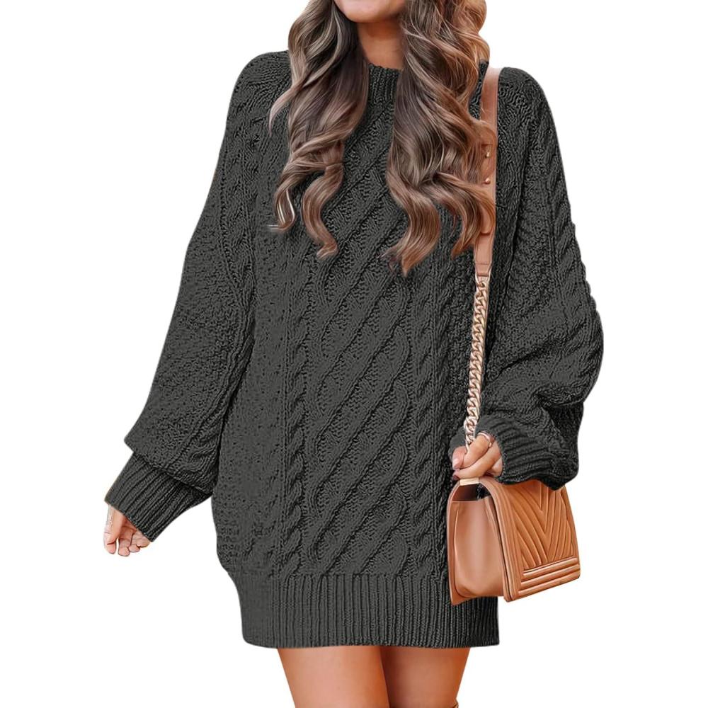 imageANRABESS Womens Sweater Dress Oversized Cable Knit Chunky Long Sleeve Short Dresses 2025 Fall Outfits Vacation Winter ClothesDeep Gray