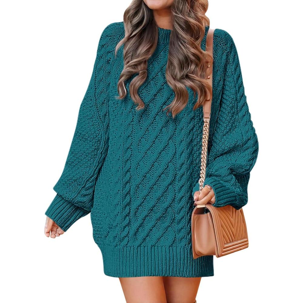 imageANRABESS Womens Sweater Dress Oversized Cable Knit Chunky Long Sleeve Short Dresses 2025 Fall Outfits Vacation Winter ClothesOpal