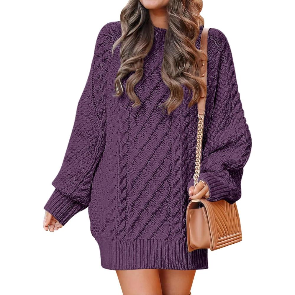 imageANRABESS Womens Sweater Dress Oversized Cable Knit Chunky Long Sleeve Short Dresses 2025 Fall Outfits Vacation Winter ClothesPurple