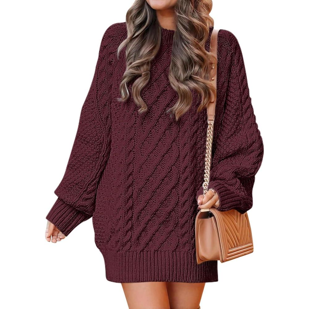 imageANRABESS Womens Sweater Dress Oversized Cable Knit Chunky Long Sleeve Short Dresses 2025 Fall Outfits Vacation Winter ClothesWine Red