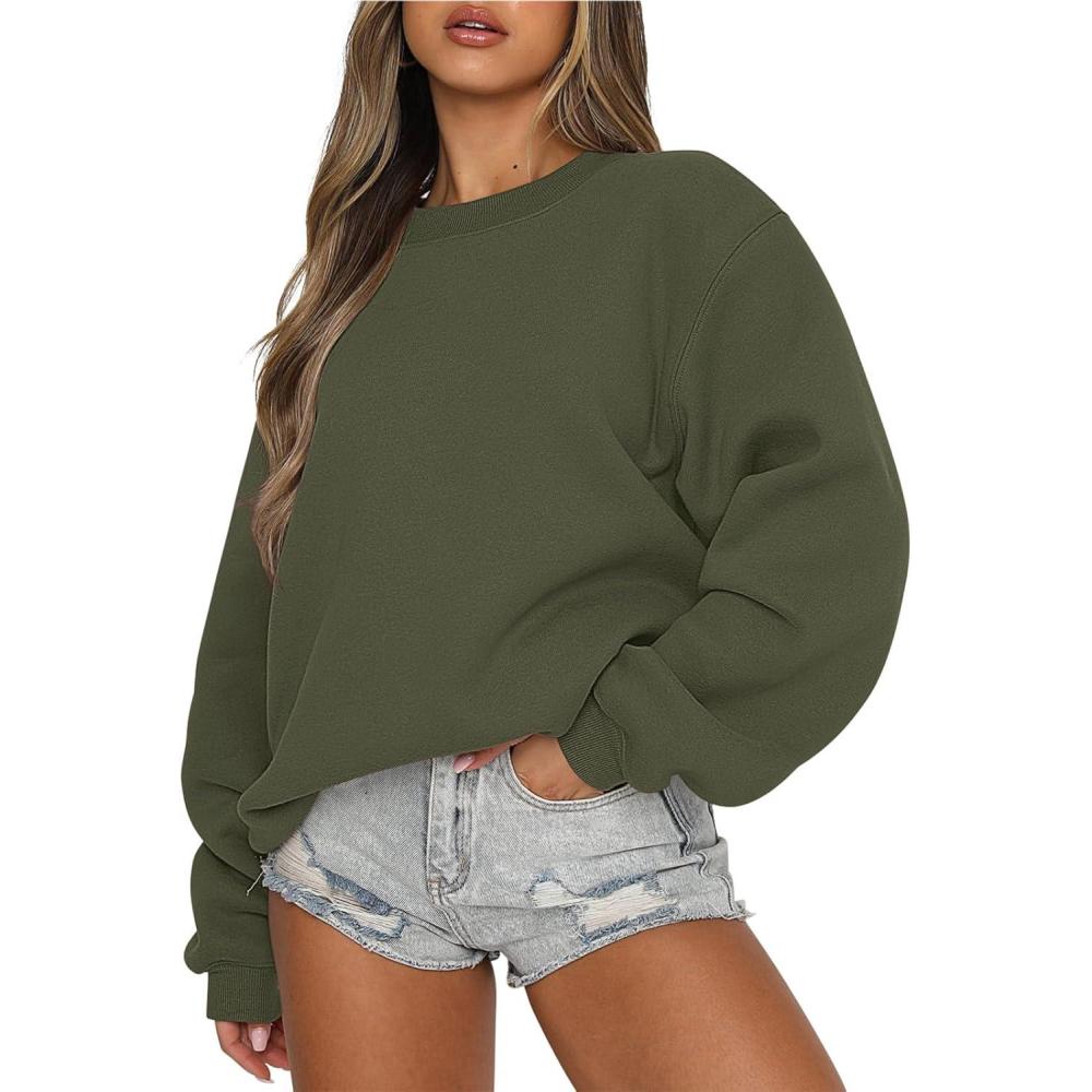imageANRABESS Womens Sweatshirts Crewneck Fleece Oversized Pullover Sweaters Fall Winter Cute Tops Teen Girls Preppy Clothes 2025Army Green
