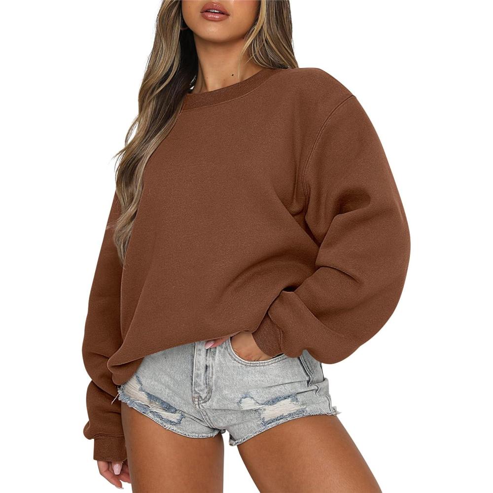 imageANRABESS Womens Sweatshirts Crewneck Fleece Oversized Pullover Sweaters Fall Winter Cute Tops Teen Girls Preppy Clothes 2025Coffee