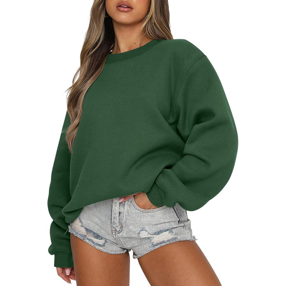 imageANRABESS Womens Sweatshirts Crewneck Fleece Oversized Pullover Sweaters Fall Winter Cute Tops Teen Girls Preppy Clothes 2025Dark Green