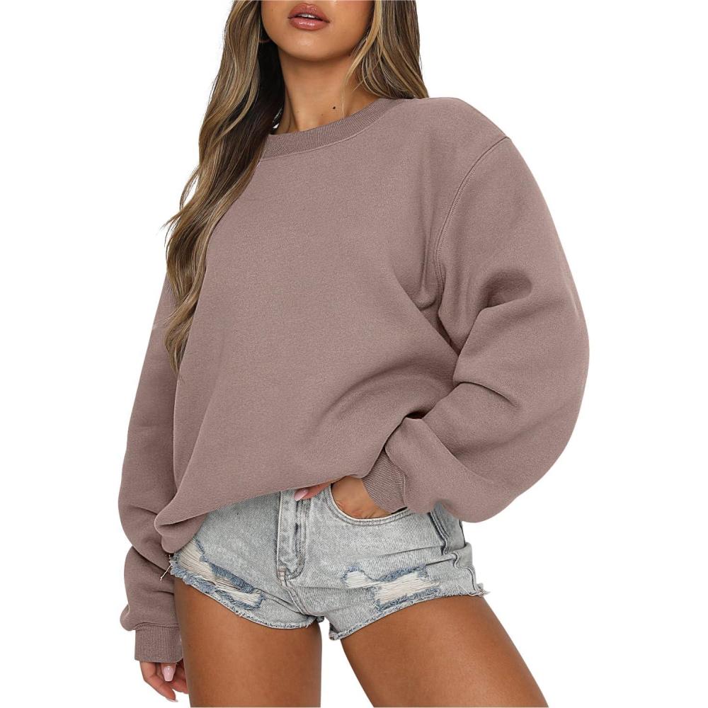 imageANRABESS Womens Sweatshirts Crewneck Fleece Oversized Pullover Sweaters Fall Winter Cute Tops Teen Girls Preppy Clothes 2025Gray Khaki