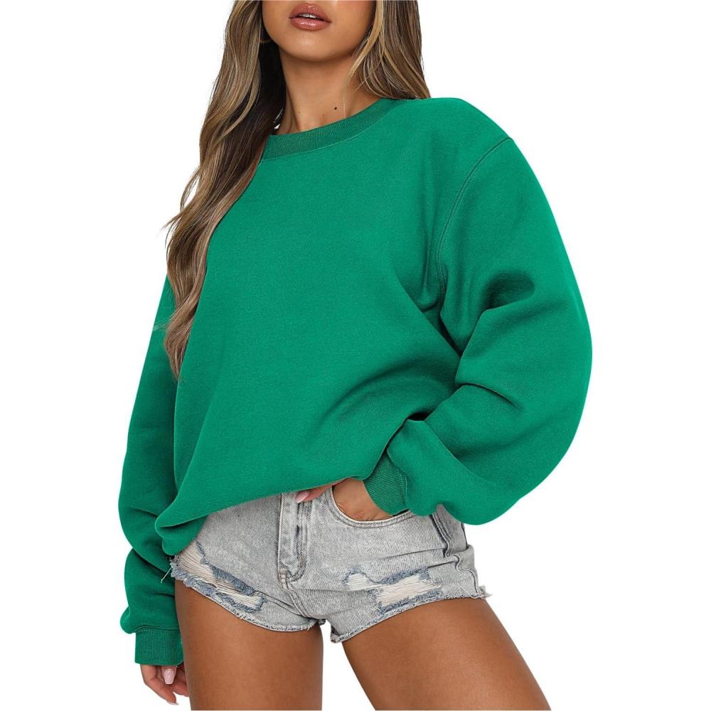 imageANRABESS Womens Sweatshirts Crewneck Fleece Oversized Pullover Sweaters Fall Winter Cute Tops Teen Girls Preppy Clothes 2025Green